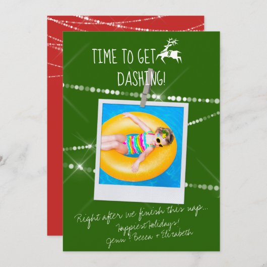 Any Color Dashing Reindeerアイコンホリデーフォトカード (正面/裏面)