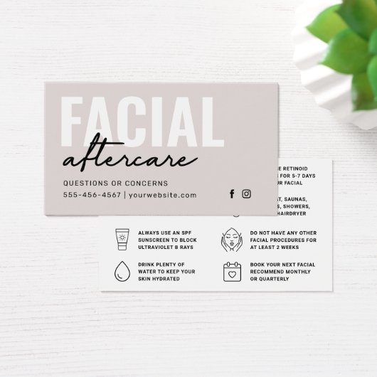 Any Color Facial Aftercare Instructionsカード (デスク)