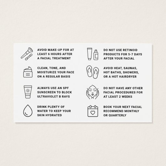 Any Color Facial Aftercare Instructionsカード (裏面)