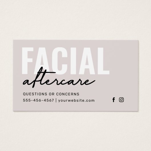 Any Color Facial Aftercare Instructionsカード (正面)
