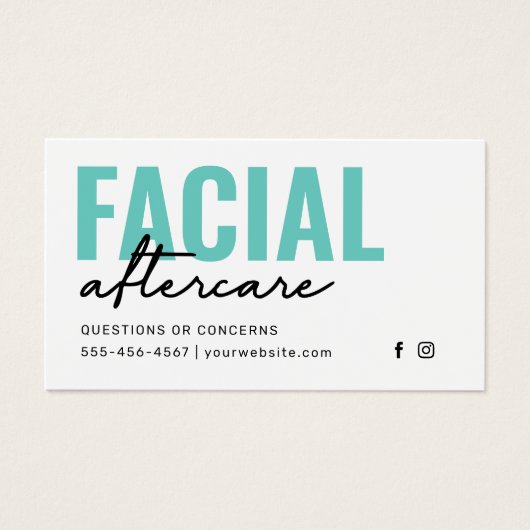 Any Color Facial Aftercare Instructionsカード (正面)