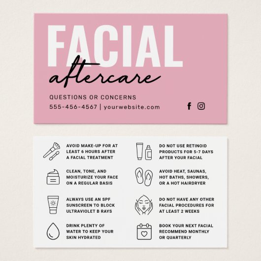 Any Color Facial Aftercare Instructionsカード (正面&裏面)