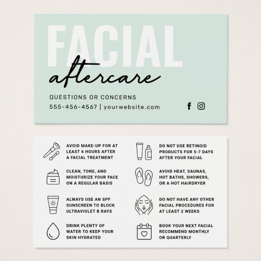 Any Color Facial Aftercare Instructionsカード (正面&裏面)