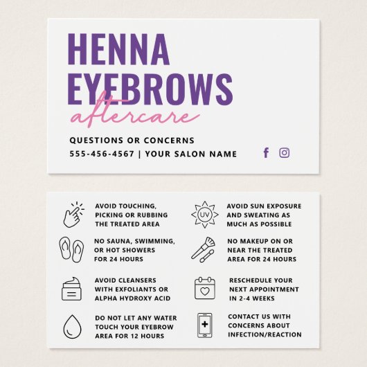 Any Color Henna Brows Tint Aftercare Card (正面&裏面)