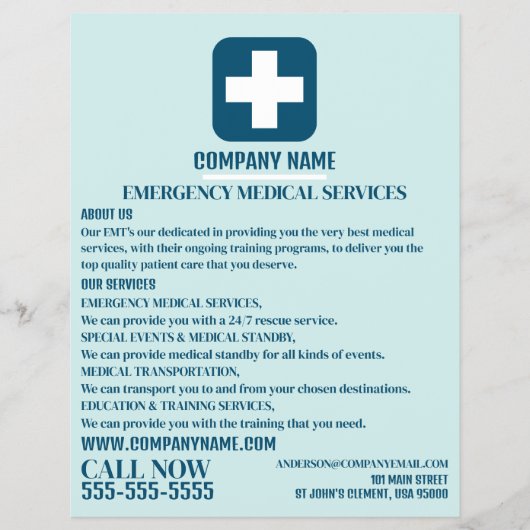 Any Color Medical Symbol、EMT、救急医療隊員 チラシ (正面)