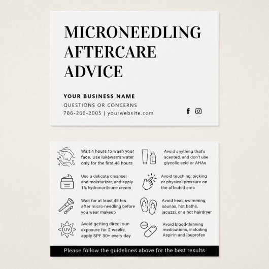 Any Color Micronedling After Care Instruction Card (正面&裏面)