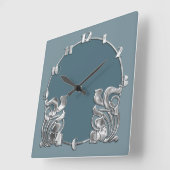 Any Color Monotone Art Deco Silver Design スクエア壁時計 (傾斜)