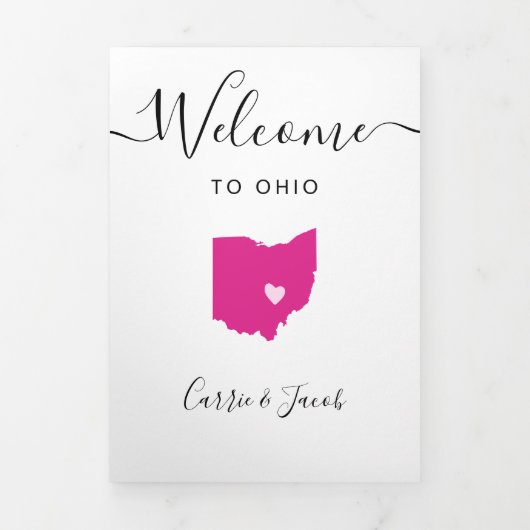 Any Color Ohio州マップ結婚のウェルカム旅程 三つ折りプログラム (カバー)