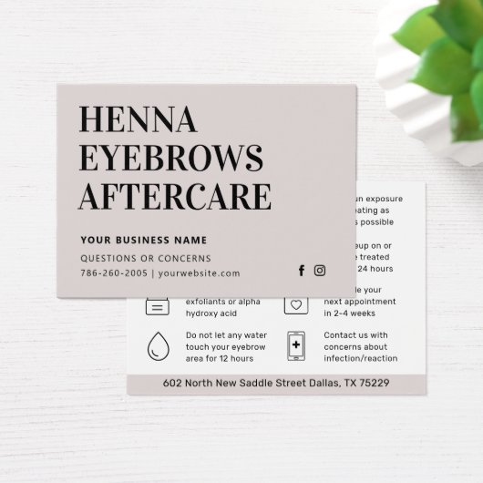 Any Color Tint Henna Brows Aftercare Cardアドバイス (デスク)