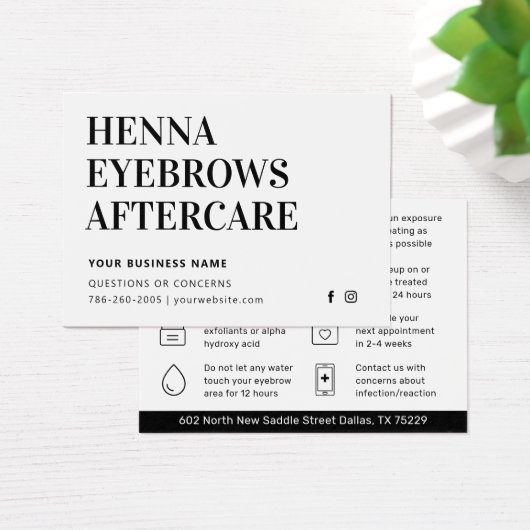 Any Color Tint Henna Brows Aftercare Cardアドバイス (デスク)