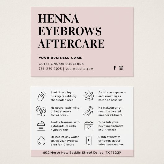 Any Color Tint Henna Brows Aftercare Cardアドバイス (正面&裏面)