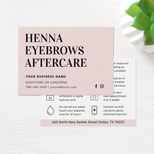 Any Color Tint Henna Brows Aftercare Cardアドバイス (デスク)