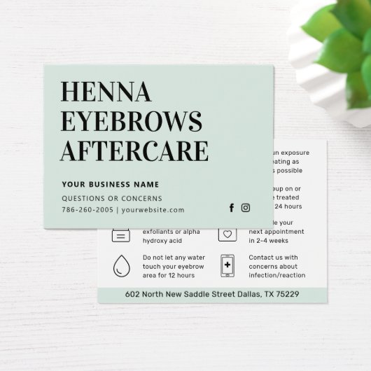 Any Color Tint Henna Brows Aftercare Cardアドバイス (デスク)