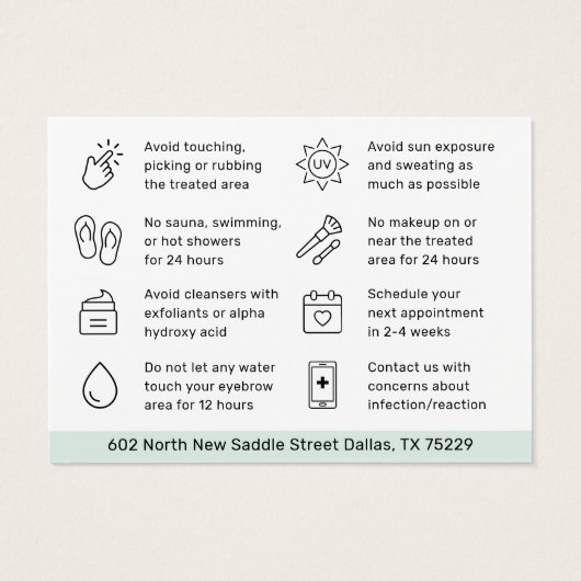 Any Color Tint Henna Brows Aftercare Cardアドバイス (裏面)