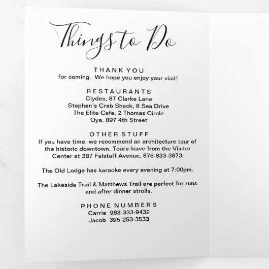 Any Color Utahの結婚ようこそ旅程と手紙 三つ折りプログラム (内部最初)