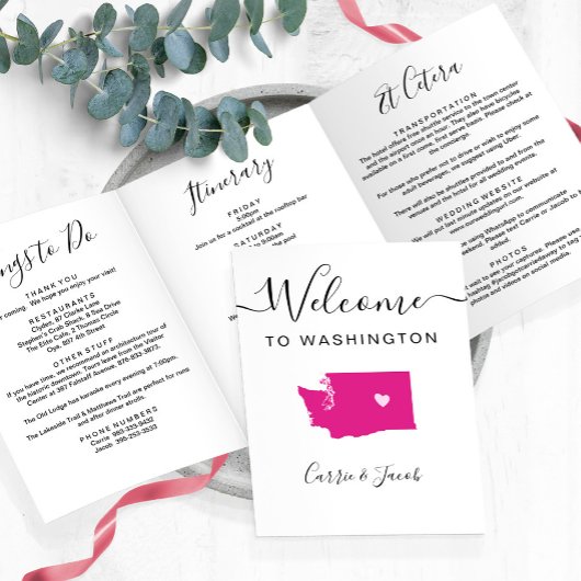 Any Color Washington Mapの結婚ようこそ旅程 三つ折りプログラム