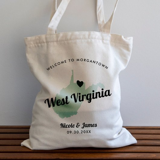 Any Color West Virginia Map結婚's Welcomeバッグ, トートバッグ