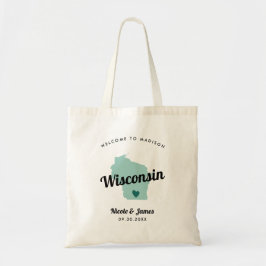 Any Color Wisconsin Map結婚's Welcomeバッグトート, トートバッグ