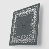 Any Color with Silver Filigree Border スクエア壁時計 (傾斜)
