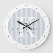 Any Colors Striped Circle Family Monogram ラージ壁時計 (正面)
