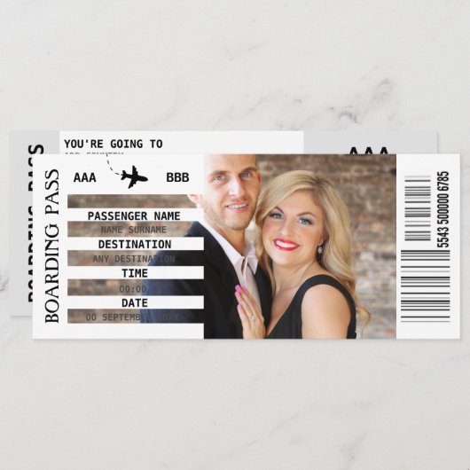 ANY destination boarding pass getaway DIY写真 招待状 (正面/裏面)