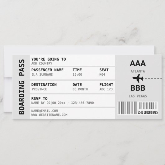 ANY destination DIY photo boarding pass getaway 招待状 (裏面)