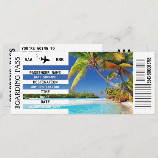 ANY destination DIY photo boarding pass getaway 招待状 (正面/裏面)