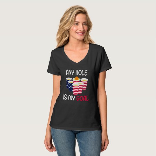 Any Hole Is My Goal Beer Pong Fourth of July Ameri Tシャツ (正面フル)