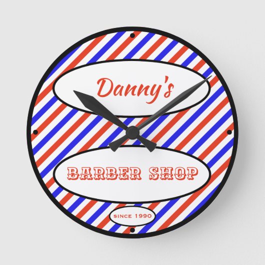 Any Name Barber Shop Since Date Stripes - ラウンド壁時計 (正面)