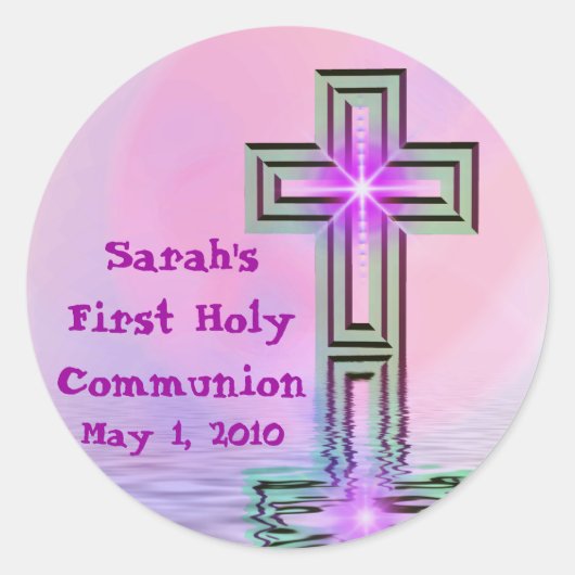 Any Name First Holy Communion Stickers ラウンドシール (正面)