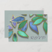 Any Occassion 青緑水彩花びら ゴールド 招待状 (正面/裏面)