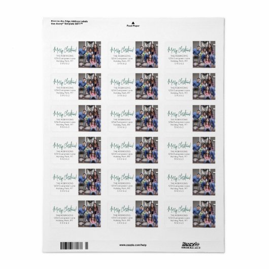 Any Script Christmas Photo Green差出人住所 ラベル (フルシート)