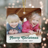 Any Text 2 Photo Green Retro Typography Simple セラミックオーナメント