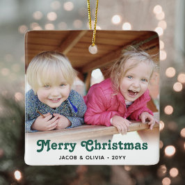 Any Text 2 Photo Green Retro Typography Simple セラミックオーナメント