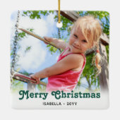 Any Text 2 Photo Green Retro Typography Simple セラミックオーナメント (裏面)