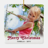 Any Text 2 Photo Red Retro Typography Simple セラミックオーナメント (裏面)