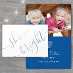 Any Text Hanukkah Simple Shine Bright Silver Real 箔カード<br><div class="desc">Wish family and friends the simple gifts of light and love for Hanukkah with this elegant silver real foil folded card. All text on this template (including "Shine Bright" on front) is simple to customize to include any wording. The navy blue, white and silver design features handwritten style script calligraphy,...</div>