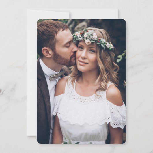 Any Text Trendy Script & Photo QR RSVP Wedding 招待状 (裏面)