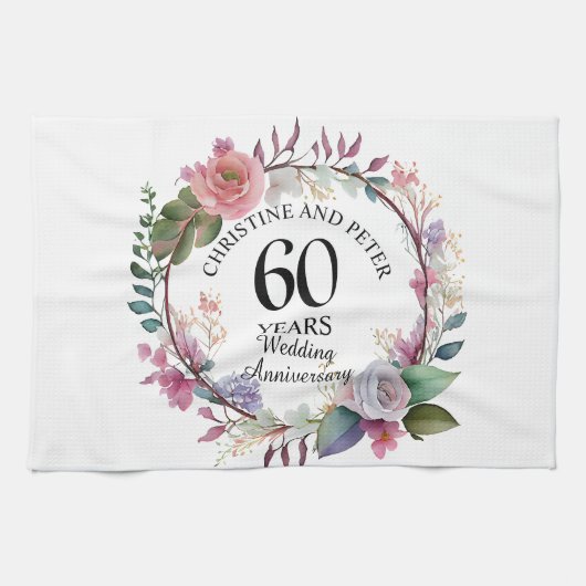 Any Wedding (60) Elegant Floral Anniversary キッチンタオル (横)