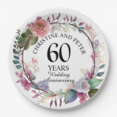 Any Wedding (60) Elegant Floral Anniversary ペーパープレート (正面)