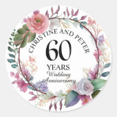 Any Wedding (60) Elegant Floral Anniversary ラウンドシール (正面)