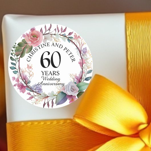 Any Wedding (60) Elegant Floral Anniversary ラウンドシール