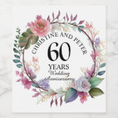 Any Wedding (60) Elegant Floral Anniversary ワインラベル (シングルラベル)