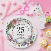 Any Wedding Elegant Floral Anniversary ペーパープレート (パーティー)