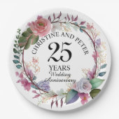 Any Wedding Elegant Floral Anniversary ペーパープレート (正面)