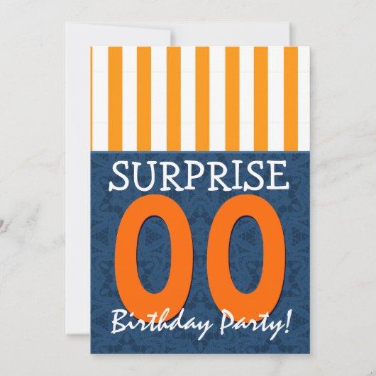 ANY YEARサプライズ誕生日ブルーオレンジテンプレート2 招待状 (正面)