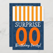 ANY YEARサプライズ誕生日ブルーオレンジテンプレート2 招待状 (正面/裏面)