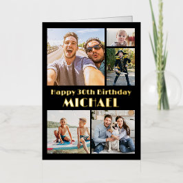 ANY Yearハッピーバースデー5 Photo Collage Black 箔グリーティングカード