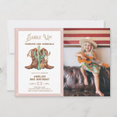 any yearピンクウェスタン女性のカーボーイ誕生日招待状 招待状 (正面)