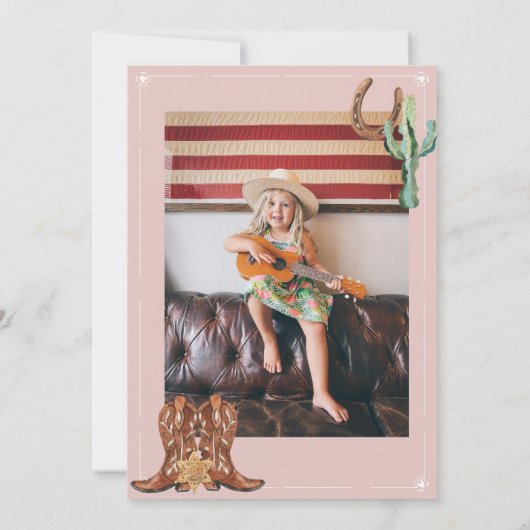 any yearピンクウェスタン女性のカーボーイ誕生日 招待状 (裏面)